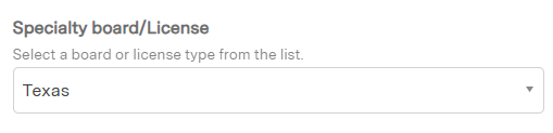 Specialty Board License field