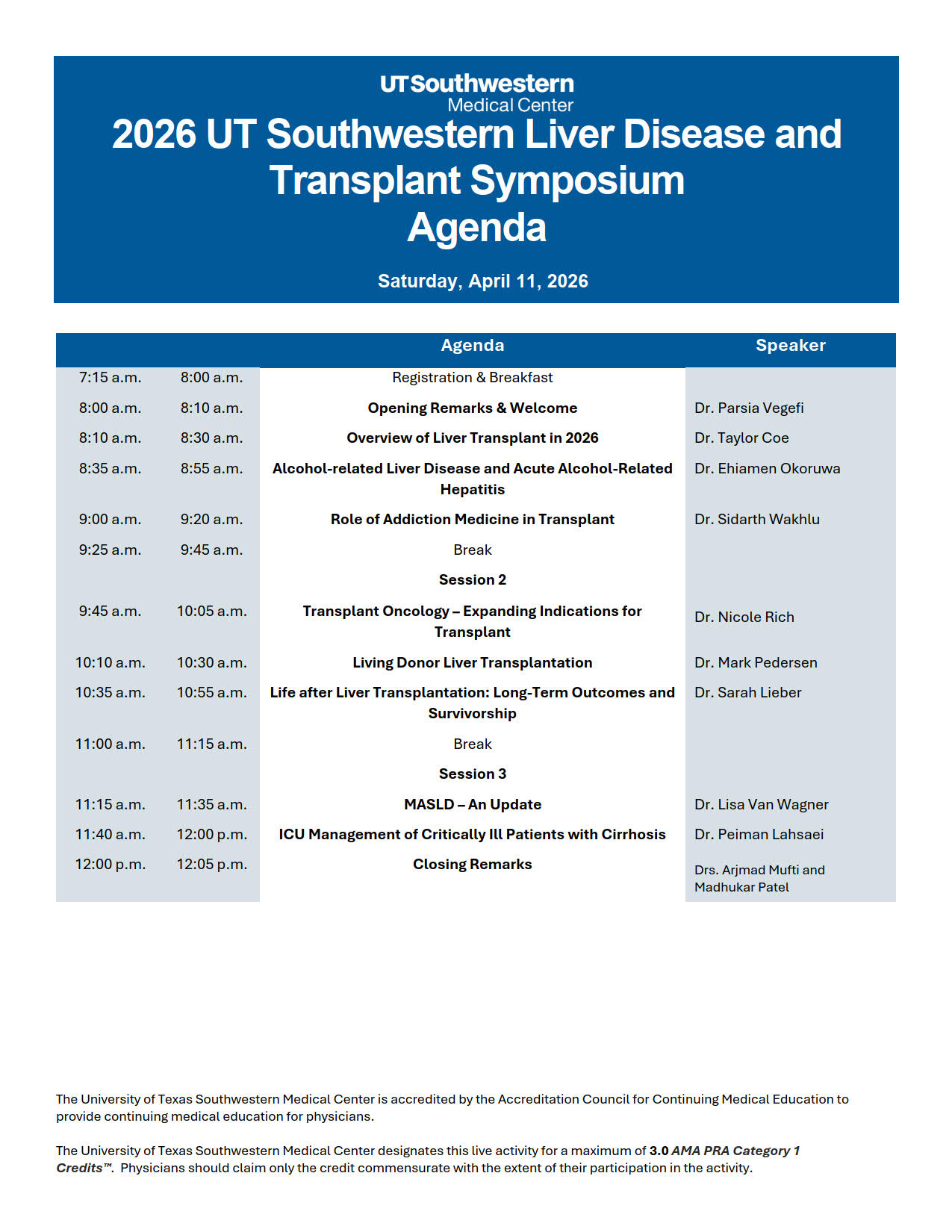 2026 UT Southwestern Fort Worth Liver Transplant Symposium Agenda image