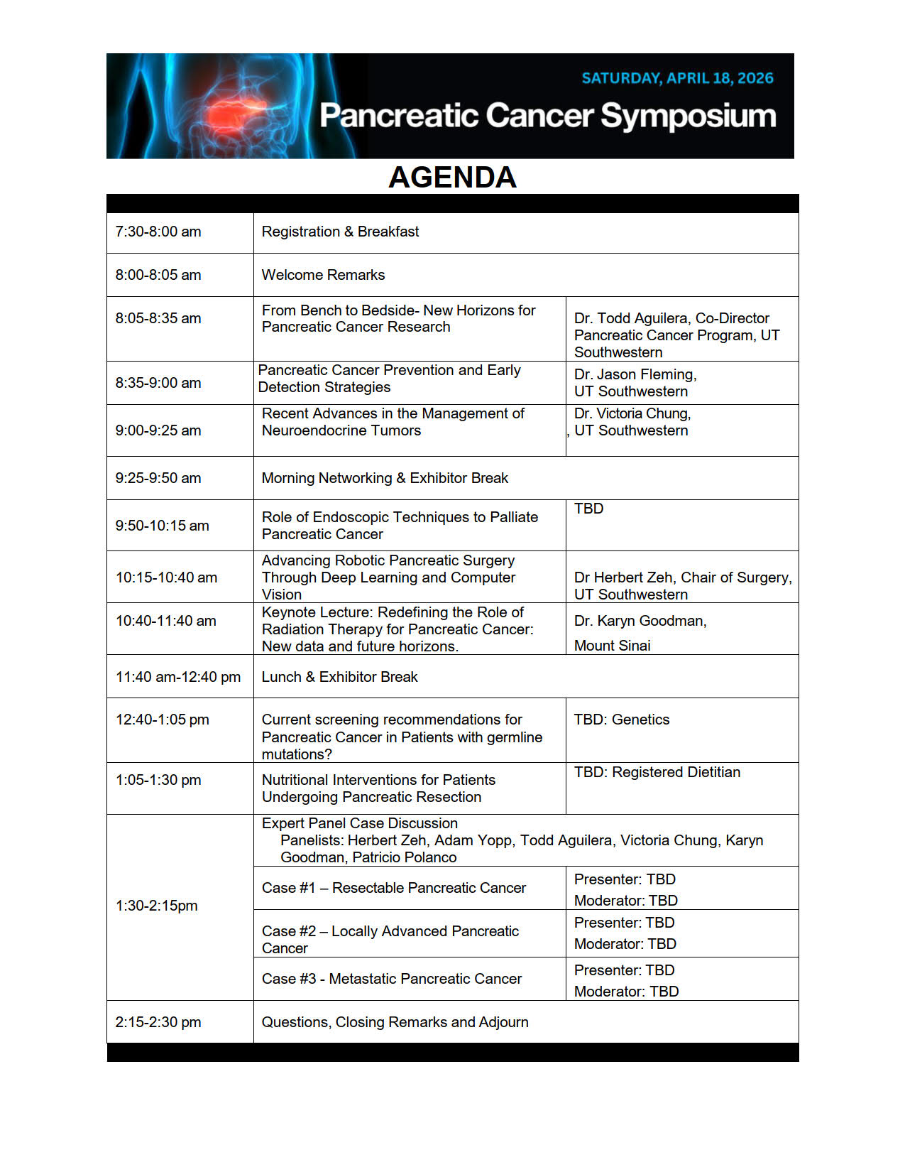 Pancreatic Cancer Symposium agenda image of Pancreatic Cancer Symposium agenda. see download for details