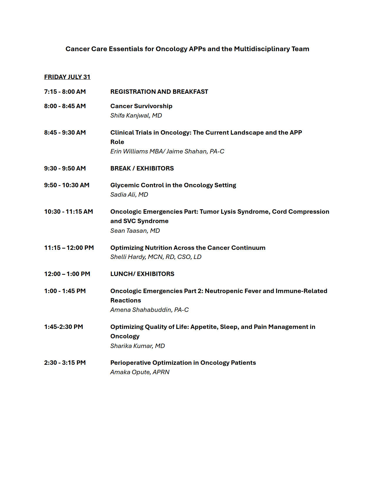 Cancer Care Essentials for Oncology APPs and the Multidisciplinary Team for July 31