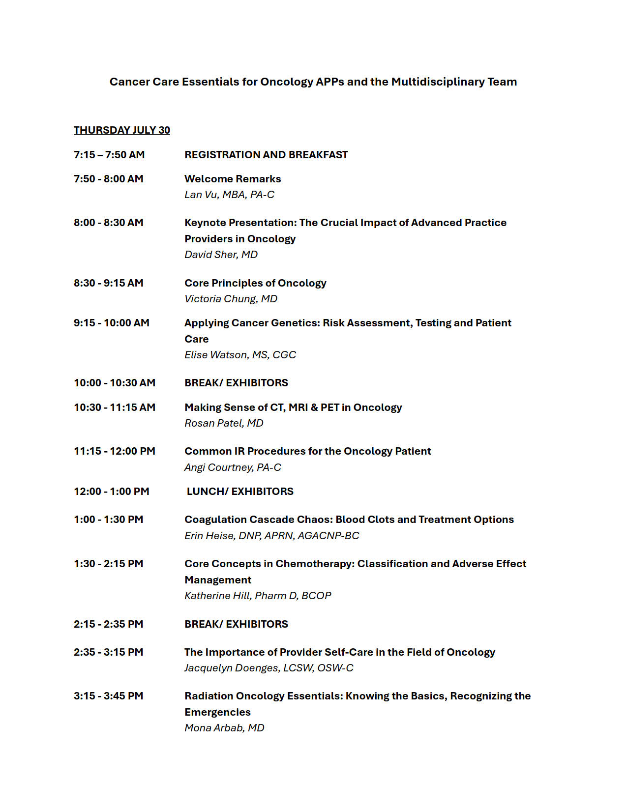 Cancer Care Essentials for Oncology APPs and the Multidisciplinary Team for July 30