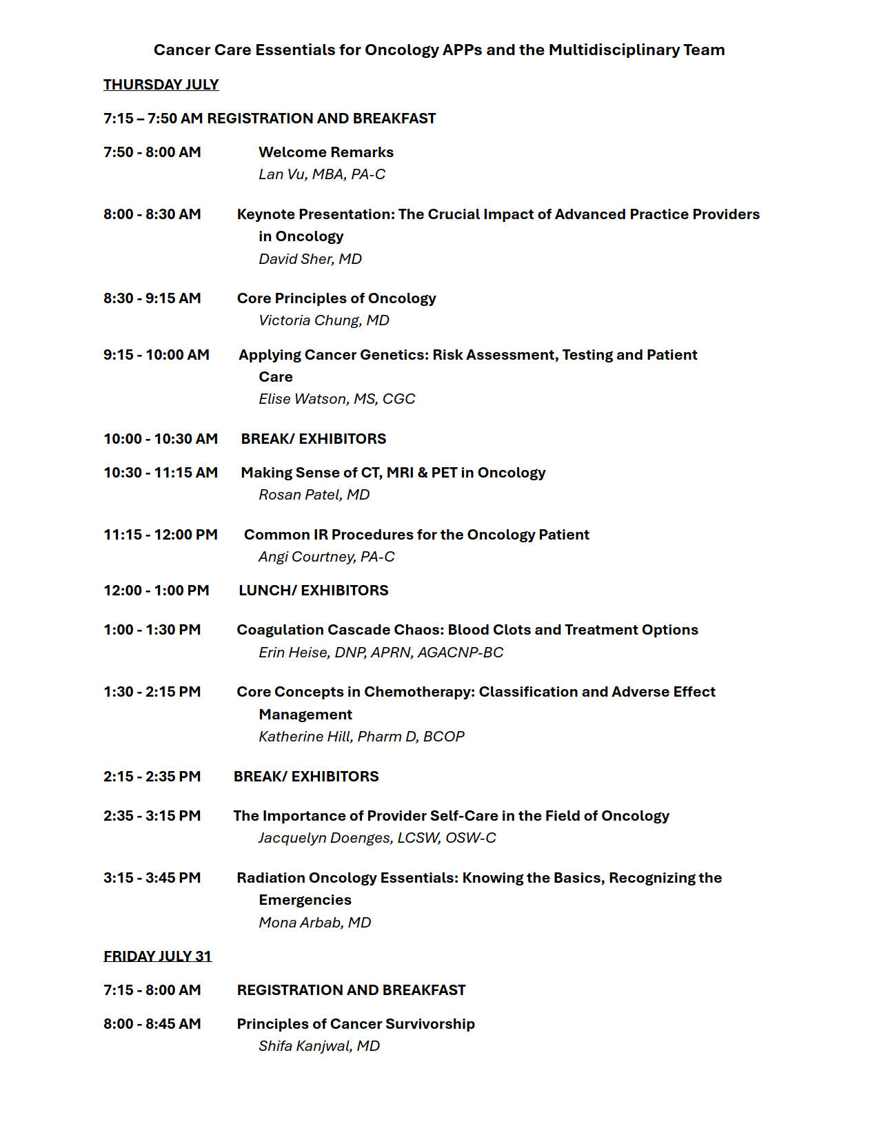Cancer Care Essentials for Oncology APPs and the Multidisciplinary Team for July 30